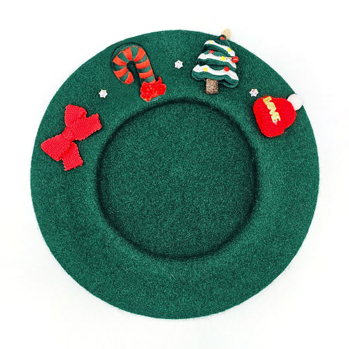 Wool Blended Christmas Charm Pointed Beret Hat