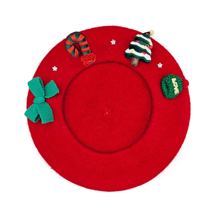 Wool Blended Christmas Charm Pointed Beret Hat