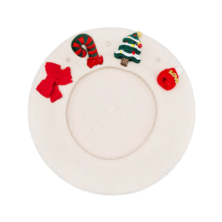 White Wool Blended Christmas Charm Pointed Beret Hat