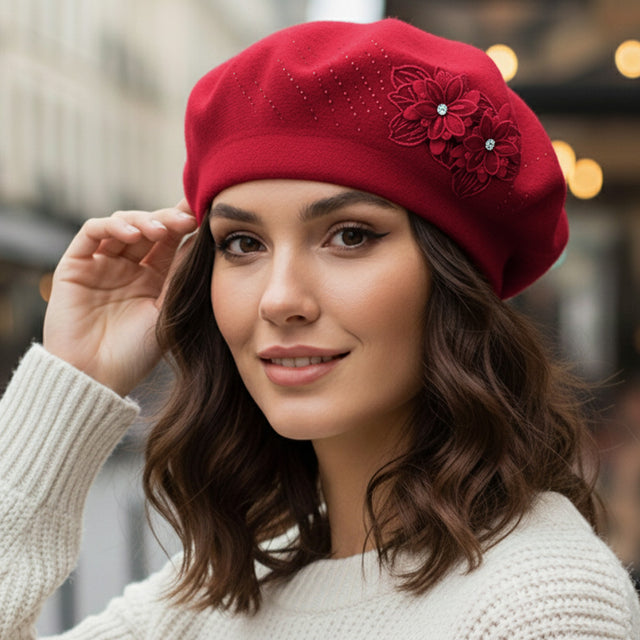 Embrace effortless elegance with this floral embroidered beret hat. Designed with delicate embellishments and classic structure, it adds a feminine, sophisticated touch to your cold-weather looks while keeping your style timeless and chic for any outing.
