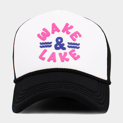 WAKE LAKE Mesh Back Trucker Hat - Black, White