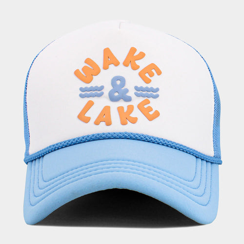 WAKE LAKE Mesh Back Trucker Hat - Light Blue, White