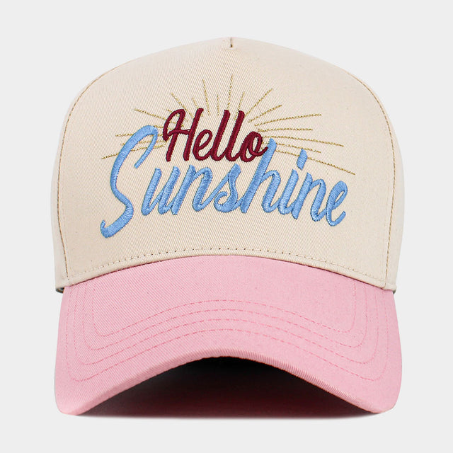 Madeline Love Pink HELLO SUNSHINE Message Embroidered Corduroy Baseball Cap - Hats