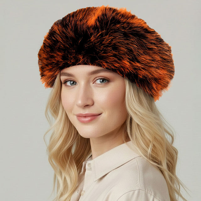 Madeline Love Orange Faux Fur Winter Beret Hat - Hats