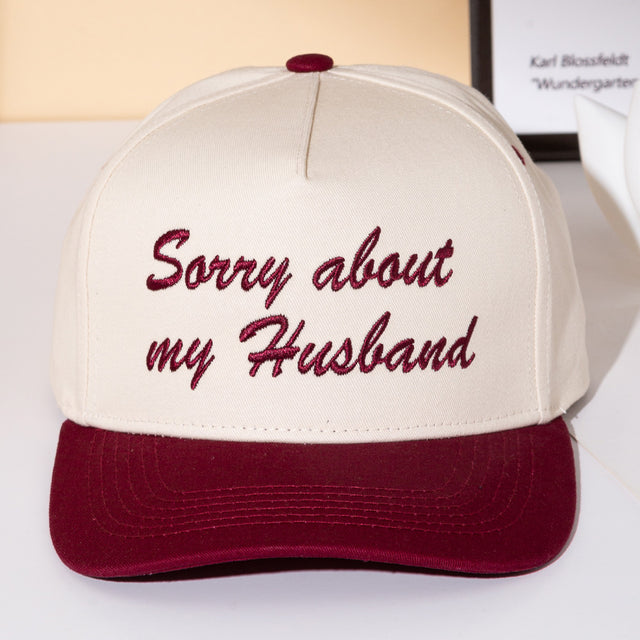 Madeline Love Burgundy SORRY ABOUT MY HUSBAND Message Embroidered Five Panel Canvas Snapback Baseball Cap - Hats