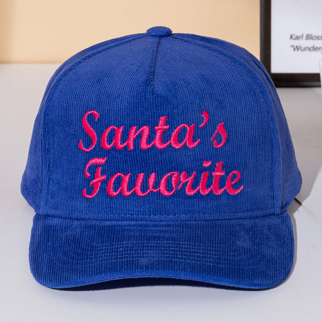 Madeline Love Blue SANTAS FAVORITE Message Embroidered Five Panel Canvas Snapback Baseball Cap - Hats