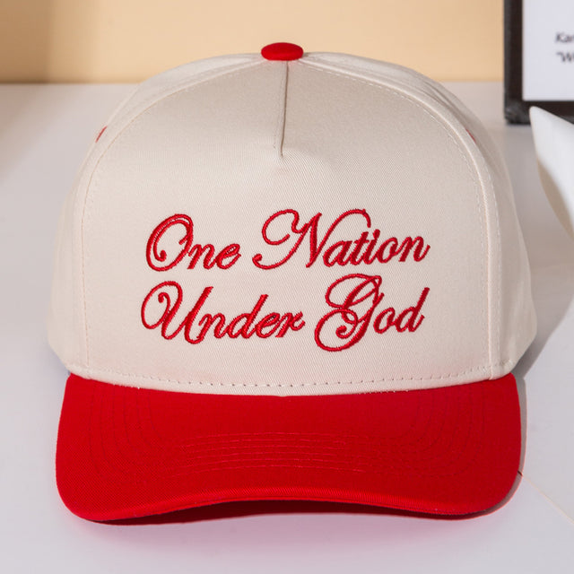 Madeline Love Red ONE NATION UNDER GOD Message Embroidered Five Panel Canvas Snapback Baseball Cap - Hats