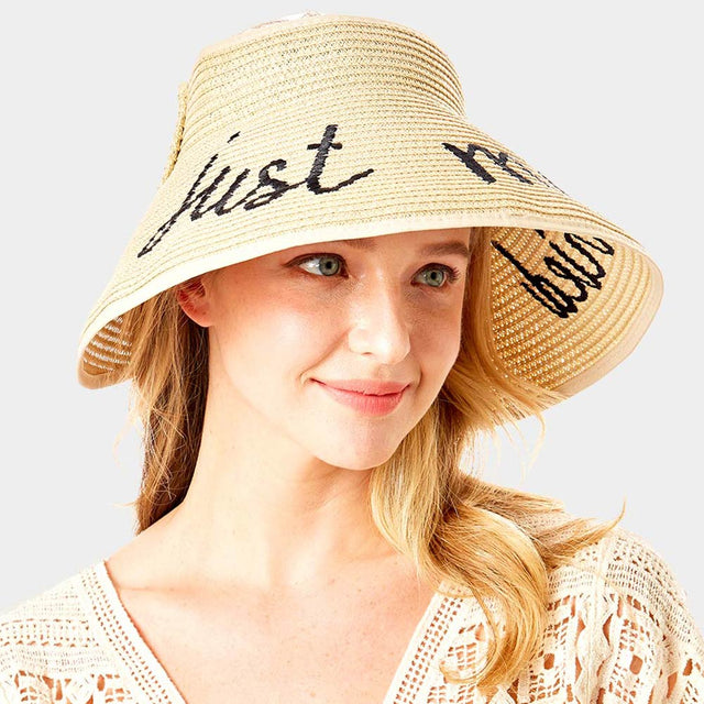 Madeline Love Beige just married Message Roll Up Foldable Visor Sun Hat - Hats