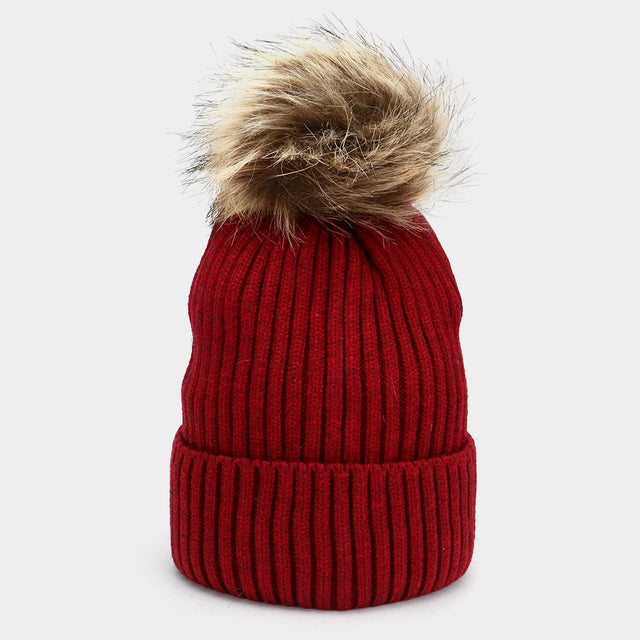 Burgundy Soft Knit Faux Pom Pom Beanie Hat