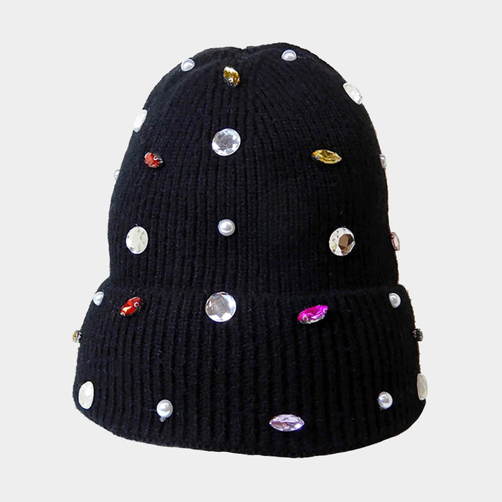 Pearl Jewel Embellished Fleece Lining Knit Beanie Hat  display picture 1