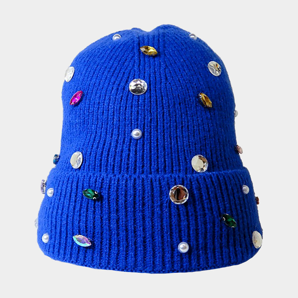 Pearl Jewel Embellished Fleece Lining Knit Beanie Hat  display picture 3