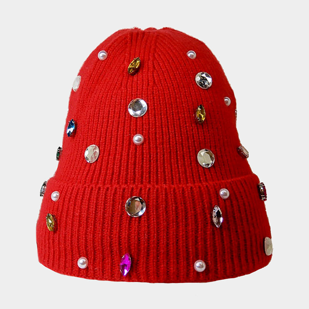 Pearl Jewel Embellished Fleece Lining Knit Beanie Hat  display picture 3
