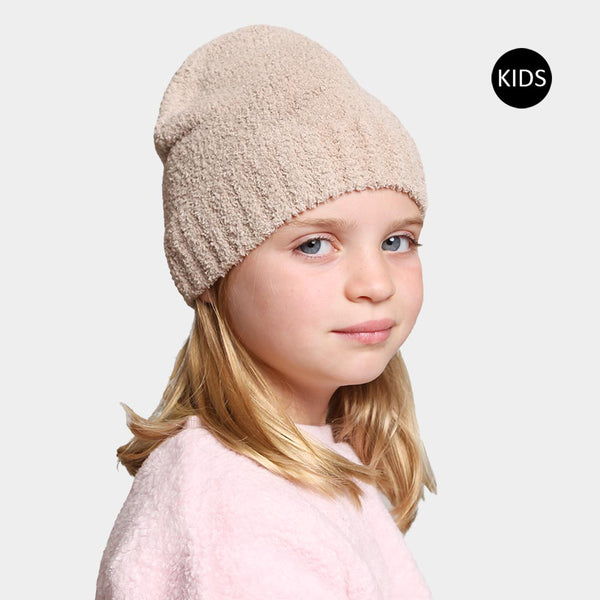 Beige Solid Kids Beanie Hat