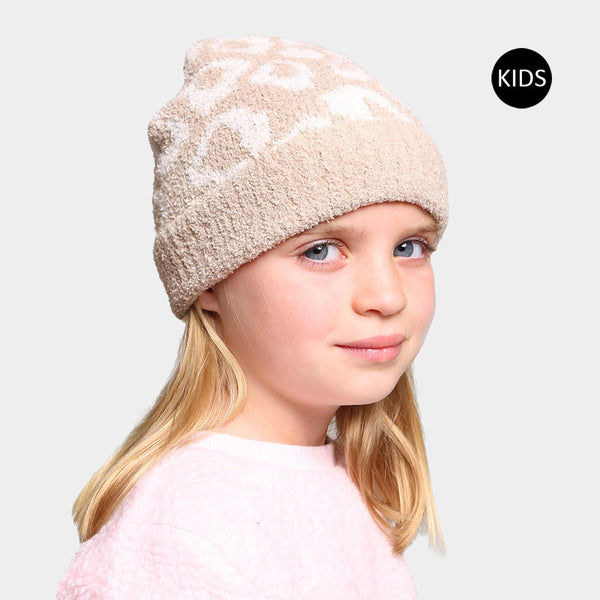 Beige Leopard Patterned Kids Beanie Hat