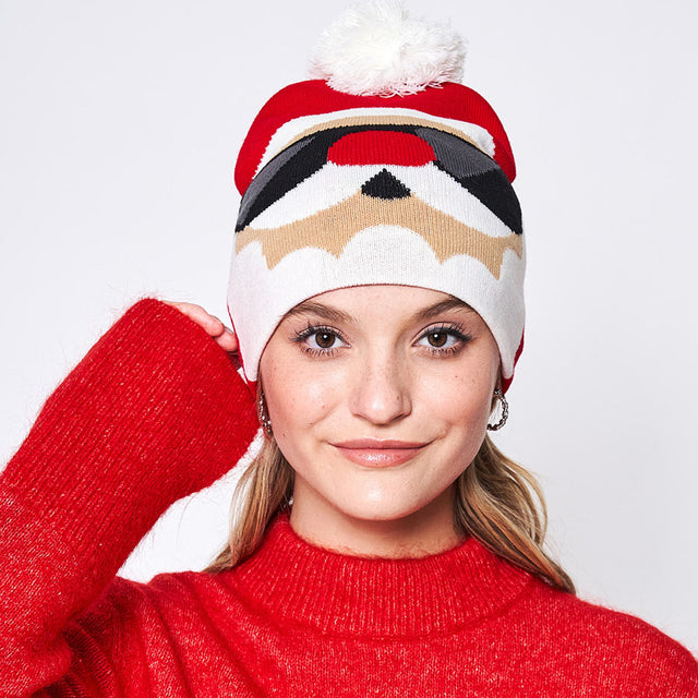 Red Sunglasses Santa Claus Pom Pom Beanie Hat