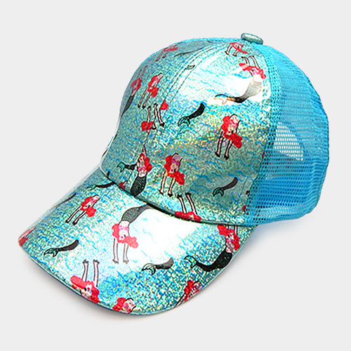 Gorra de béisbol con parte trasera de malla y estampado de sirena - Azul