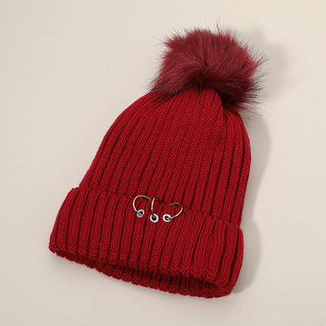 Madeline Love Burgundy Soft Knit Fleece Triple Ring Detail Pom Pom Beanie - Hats