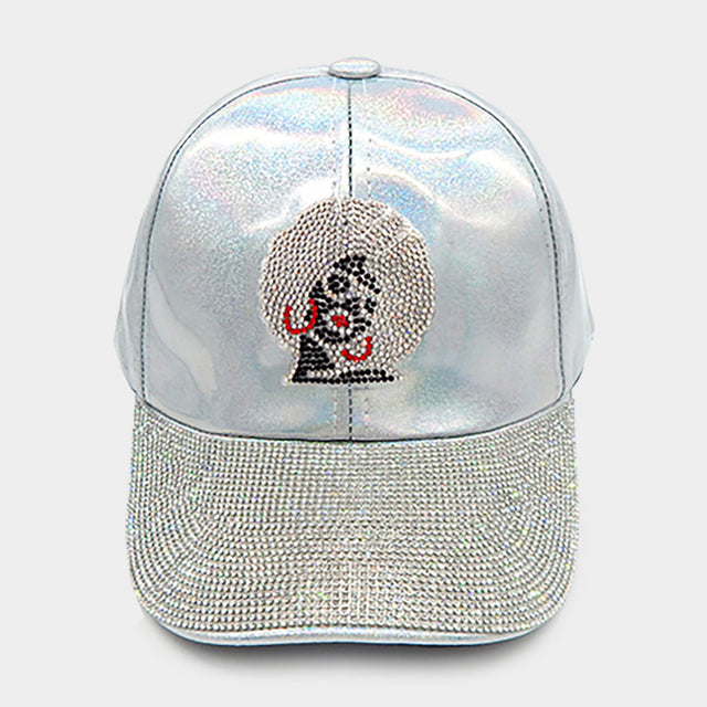 Madeline Love Silver Bling Afro Girl Accented Baseball Cap - Hats