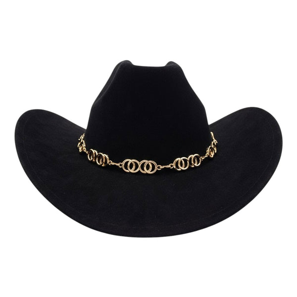 Polished Metal Chain Accent Sculpted Western Cowboy Fedora Hat