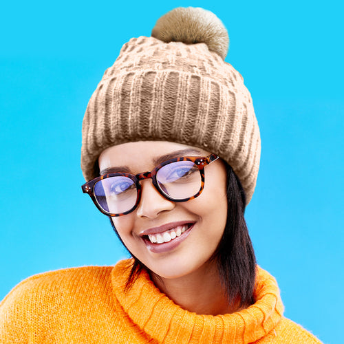 Fleece Lining Solid Knit Faux Fur Pom Pom Beanie Hat - Brown