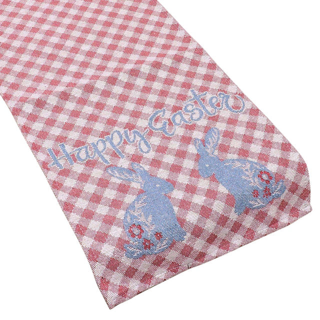 Multi HAPPY EASTER Message Bunny Checkered Table Runner is the perfect addition to your Easter dinner table. Featuring a cute bunny design and a festive "HAPPY EASTER" message, it will add a touch of springtime cheer to your dining area. Made from durable materials, it will be a long-lasting addition to your holiday decor. 