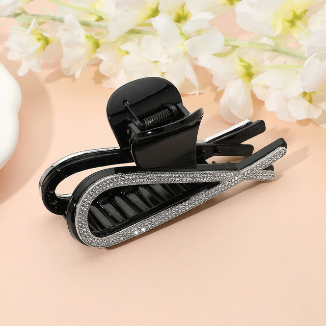 Madeline Love Black Stone Paved Open Crisscross Frame Hair Claw Clip - Hair Accessories