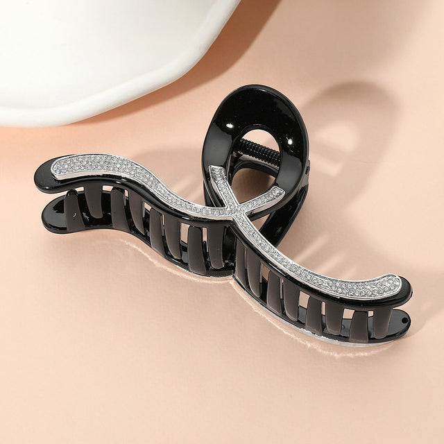 Madeline Love Black Stone Paved Wavy Frame Hair Claw Clip - Hair Accessories