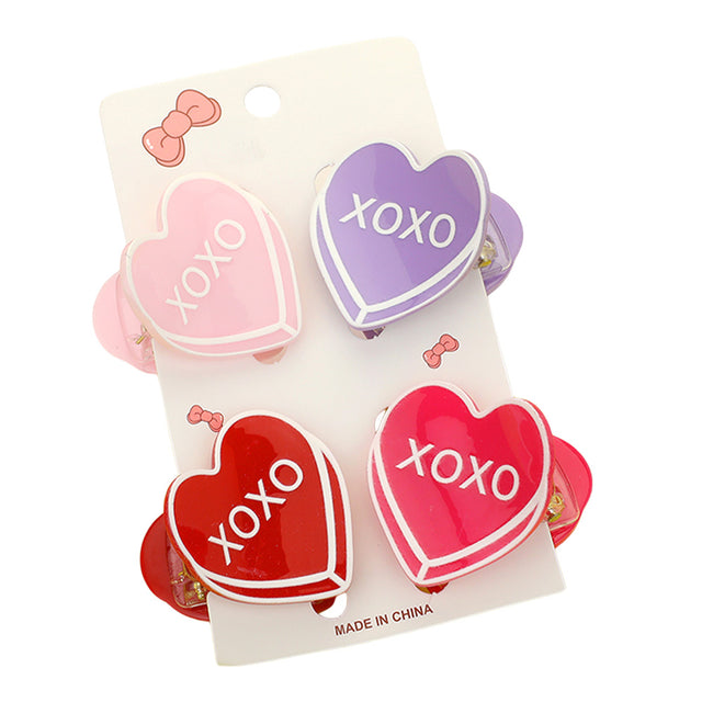 4PCS - XOXO Message Acetate Heart Hair Claw Clips - Multi