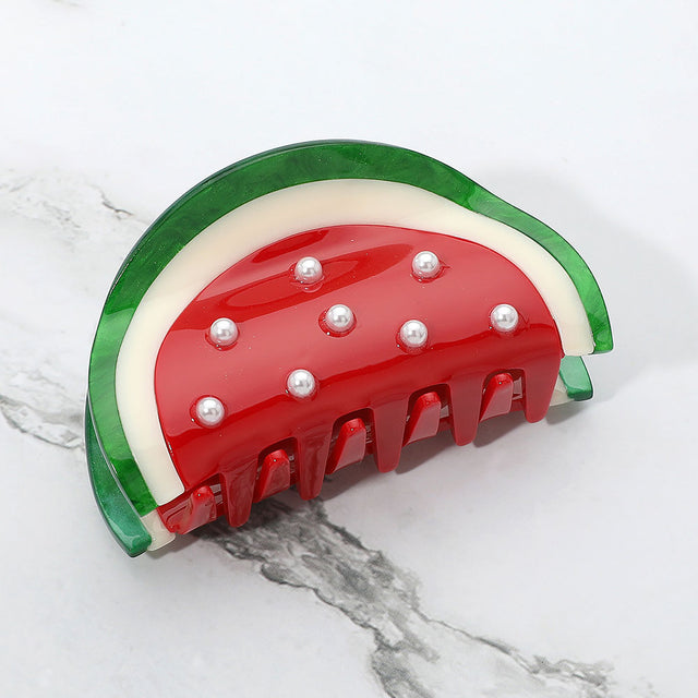 Madeline Love Red Pearl Embellished Watermelon Hair Claw Clip - Hair Accessories