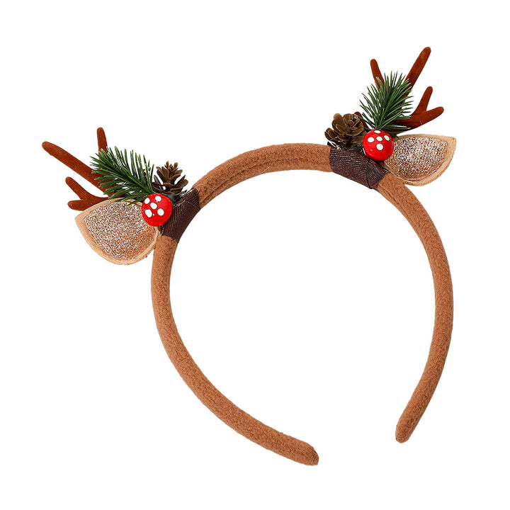 Brown Festive Pine and Berry Accent Reindeer Antler Headband