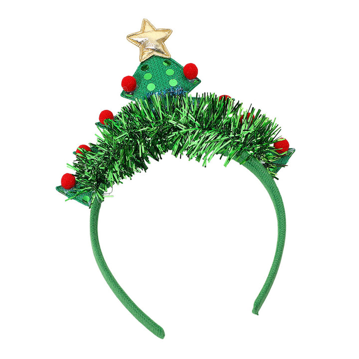 Green Pom Christmas Tree Tinsel Embellished Headband