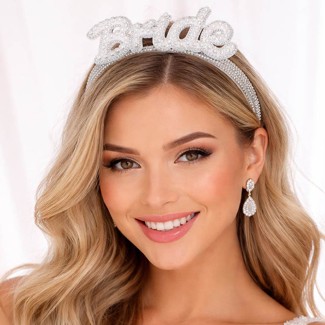 Madeline Love Silver Pearl BRIDE Accent Bling Studded Headband - Hair Accessories