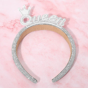 Madeline Love Silver Pearl QUEEN Crown Accent Bling Studded Headband - Hair Accessories