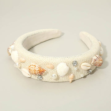 Madeline Love Ivory, Silver Seashell Pearl STone Embellished Headband - Hair Accessories