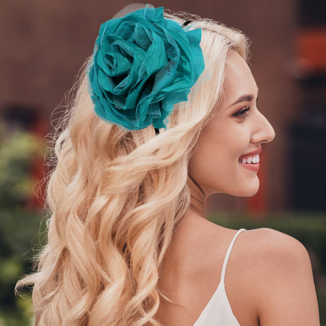 Madeline Love Black, Teal Layered Mesh Fabric Flower Headband - Hair Accessories