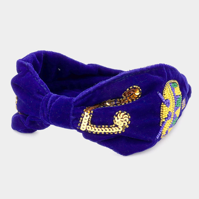 Madeline Love Navy Sequin Music Notes Seed Beaded Drum Headband - Hair Accessories