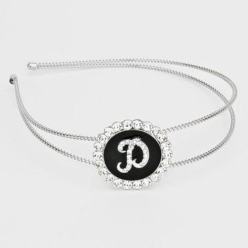 Madeline Love ~D~, Black, Clear, Silver -D- Crystal Accented Initial Monogram Headband - Hair Accessories