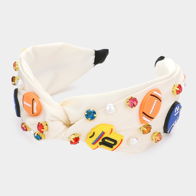 Madeline Love Neutral Pearl Stone Football Embellished Twisted Headband - Hair Accessories