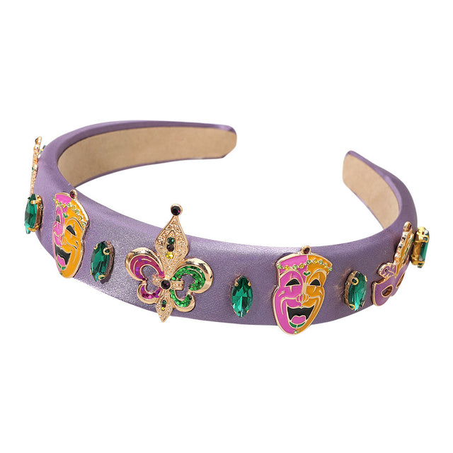 Gold Multi Celebrate in vibrant style with this festive headband featuring comedy mask motifs, sparkling gems, and iconic Mardi Gras accents. Designed for comfort and standout flair, it enhances parade looks, party ensembles, and themed event outfits with lively decorative detail.