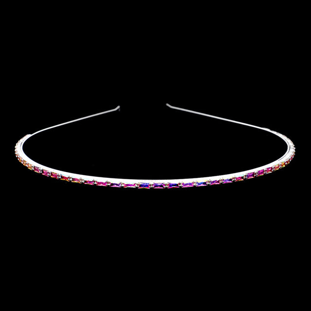 Madeline Love AB, Silver 1Row Rectangle Stone Headband - Hair Accessories
