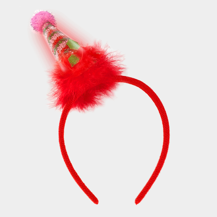 Multi Pink Red LED Light Up Faux Fur Christmas Santa Hat Pom Pom Headband