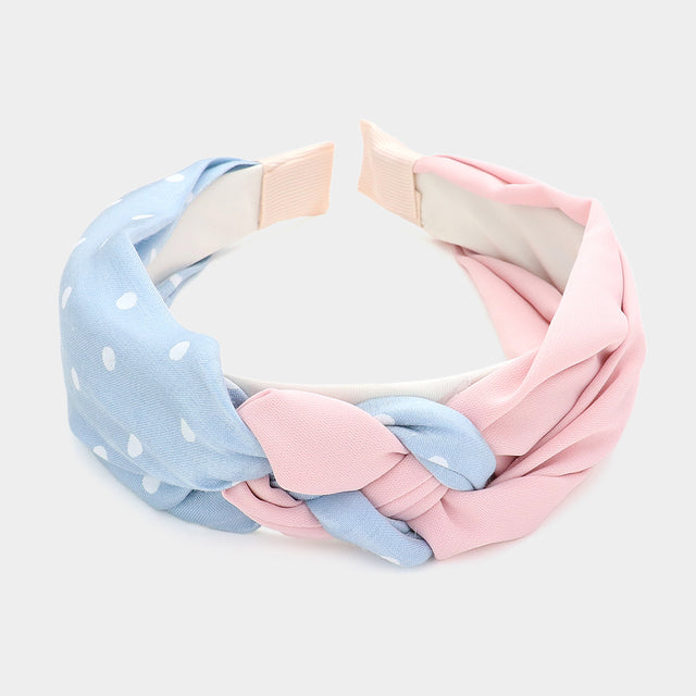 Madeline Love Light Blue Polka Dot Patterned Braided Headband - Hair Accessories
