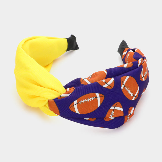 Madeline Love Purple , Yellow Game Day Football Patterned Twisted Headband - Hair Accessories
