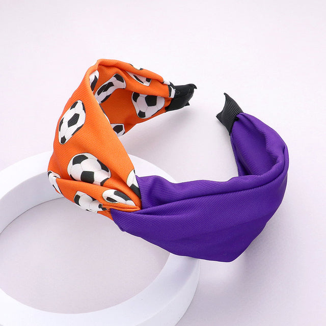 Madeline Love Orange, Purple Game Day Soccer Patterned Twisted Headband - Hair Accessories