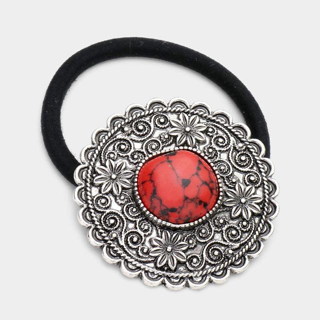 Madeline Love Red Round Natural Stone Stretch Hairband - Hair Accessories