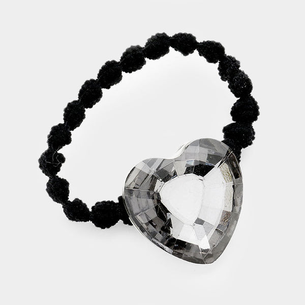 Crystal Heart Accented Stretch  Hair Band