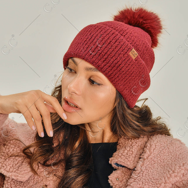 C.C Plush Terry Chenille Pom Beanie - Hats