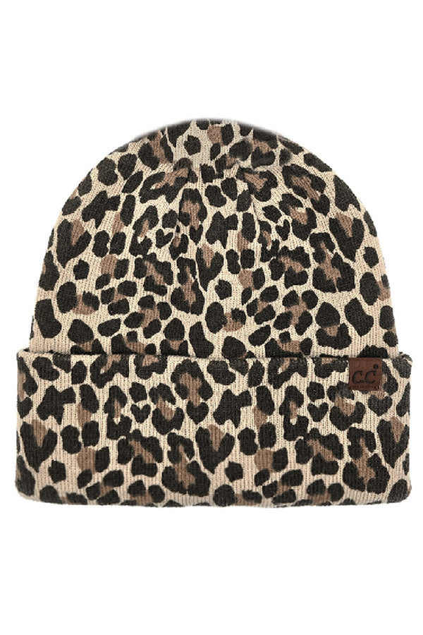 Leopard C.C Leopard Pattern Print Cuff Beanie