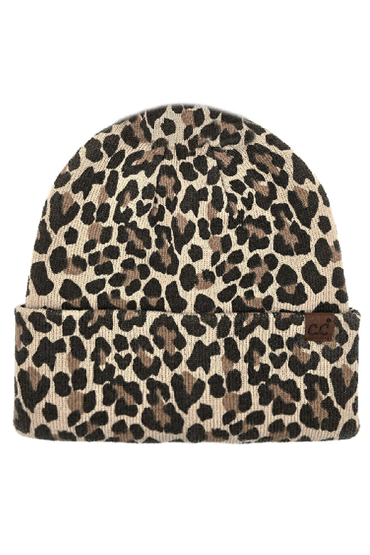 Leopard C.C Leopard Pattern Print Cuff Beanie