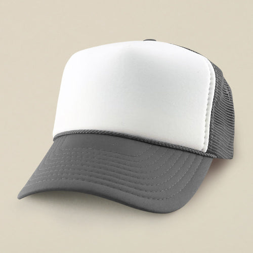 Plain Two Tone Mesh Back Trucker Hat - Gray, White